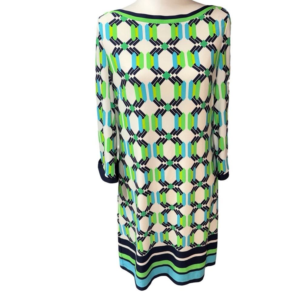 Eliza J Green Vibrant Diamond Geo Print Abstract Lined Shift Dress Womens Sz 8